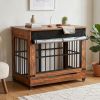 48" Heavy Duty Dog Crate Metal Cage Kennel With Lockable Wheels, Double Door And Removable Tray, Gray