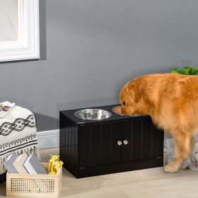 Large Elevated Dog Bowls With Storage Cabinet Containing Large 44L Capacity, Black