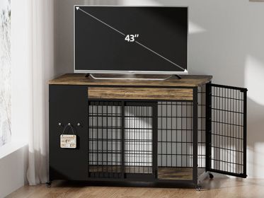 42-Inch Double Wide Wooden Double-Door Dog Crate Side Table Combo - Heavy-Duty, Chew-Resistant , For Large Breeds