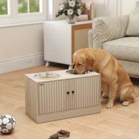 Elevated Dog Bowls With Storage Cabinet,  2 Stainless Steel Bowls, , Dog Feeding Station, For Large Dogs, Oak