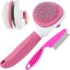 Dog Brush For Shedding With Metal Cat Comb, Self Cleaning Pet Hair Brush With Release Button For Grooming Kitten