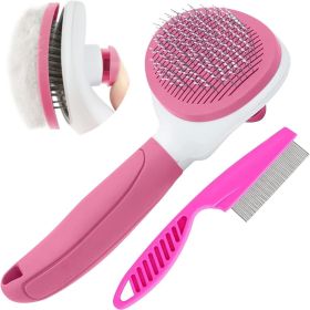Dog Brush For Shedding With Metal Cat Comb, Self Cleaning Pet Hair Brush With Release Button For Grooming Kitten