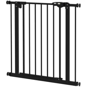 30 Inch Tall Pet Gate With Door Dog Gate And Barrier Indoor For Stairs, Pressure-Mounted Safety Gate, Black