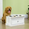 Large Elevated Dog Bowls With Storage Drawer Containing 11L Capacity, White