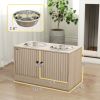 Elevated Dog Bowls With Storage Cabinet,  2 Stainless Steel Bowls, , Dog Feeding Station, For Large Dogs, Oak