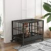 Heavy Duty Dog Crate Metal Cage Kennel With Lockable Wheels, Double Door And Removable Tray, Gray