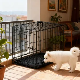 30-Inch Black Wire Dog Cage Double Lock Mechanism Double Door Single Handle Single Bolt