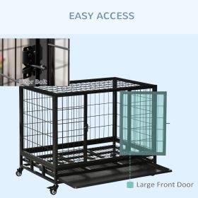 36" Heavy Duty Dog Crate With Removable Tray, Lockable Wheels And Double Door, For Medium And Large Dogs, Black