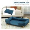 Raised Dog Couch With Comfortable Cushion, Pine Wood Legs, Foot Pads For Large-Sized Dogs Indoor Use, Dark Blue