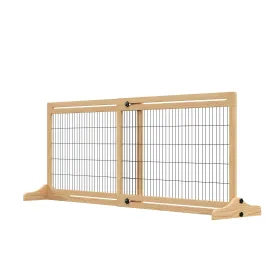 41"-72" Wooden Freestanding Pet Gate With Support Feet, For Small Medium Dogs, Natural