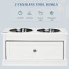 Large Elevated Dog Bowls With Storage Drawer Containing 11L Capacity, White