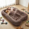 Human Dog Bed Washable Large Size Non Slip Bottom Comfortable Plush Giant Size Dog Bed With Blanket And Pocket For Home