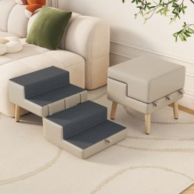 4-Step Ottoman Dog Stairs, 2-In-1 Foldable Pet Ramp For Bed,