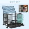 Heavy Duty Dog Crate Metal Cage Kennel With Lockable Wheels, Double Door And Removable Tray, Gray