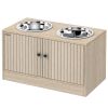 Elevated Dog Bowls With Storage Cabinet,  2 Stainless Steel Bowls, , Dog Feeding Station, For Large Dogs, Oak