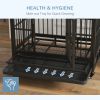 Heavy Duty Dog Crate Metal Cage Kennel With Lockable Wheels, Double Door And Removable Tray, Gray