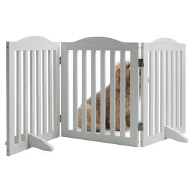 Wooden Freestanding Foldable Pet Gate For Dogs, 24 Inch 3 Panels Step Over Fence, Dog Gate For The House, Doorway,