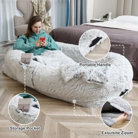 Human Dog Bed - 63 In X 31.4 In X 9.5 In Washable Faux Fur Lounger For Adults & Pets, Cushion With Orthopedic Support, Includes Pillow & Blanket