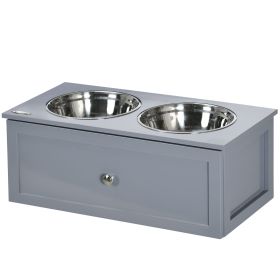 bElevated Dog Bowls with Storage, 2 Stainless Steel Bowls, for Medium Dogs, Gray