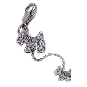 Dog And Puppy Charm With Clear Rhinestones