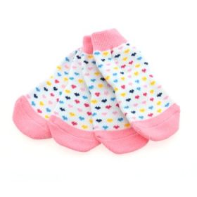 Non-Skid Dog Socks - Pink And White Hearts (Variation: X-Small)