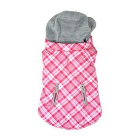 Weekender Dog Sweatshirt Hoodie - Pink & White Plaid (Variation: Large)