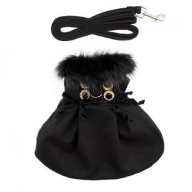 Wool Fur-Trimmed Dog Harness Coat - Black (Variation: X-Large)