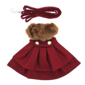 Wool Fur-Trimmed Dog Harness Coat - Burgundy (Variation: X-Large)