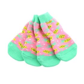 Non-Skid Dog Socks - Pink Pineapple (Variation: Large)