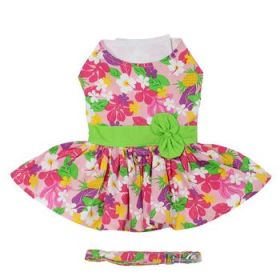 Pink Hawaiian Floral Dog Harness Dress With Matching Leash (Variation: Medium)
