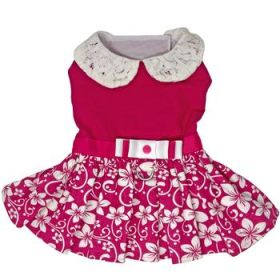 Pink Hibiscus Dog Dress With Matching Leash (Variation: Small)