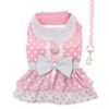 Polka Dot And Lace Dog Dress Set With Leash - Pink
