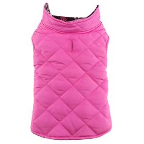 Reversible Fleece Lined Puffer Dog Coat - Pink Plaid (Variation: Medium)