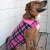 Reversible Fleece Lined Puffer Dog Coat - Pink Plaid