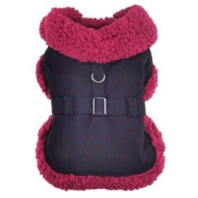Sherpa-Lined Dog Harness Coat - Black & Burgundy Dots (Variation: Medium)