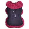 Sherpa-Lined Dog Harness Coat - Black & Burgundy Dots