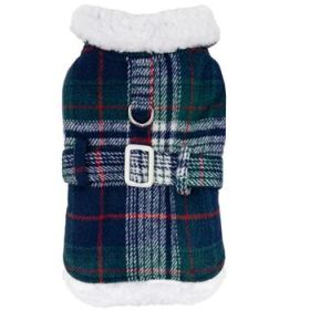 Sherpa-Lined Dog Harness Coat - Blue & Green Plaid (Variation: Medium)