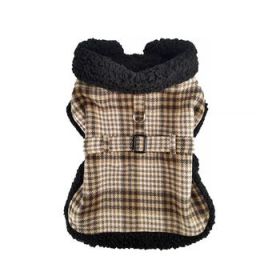 Sherpa-Lined Dog Harness Coat - Brown & White Plaid (Variation: 2X-Large)