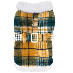Sherpa-Lined Dog Harness Coat - Yellow Plaid (Variation: Small)