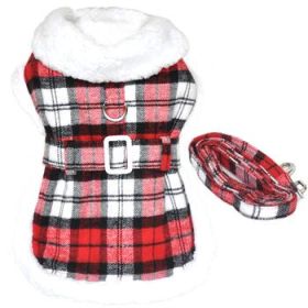 Sherpa-Lined Dog Harness Coat - Red & White Plaid (Variation: Medium)