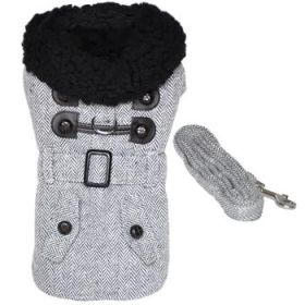 Grey Herringbone Designer Harness Coat And Matching Leash (Variation: Large)