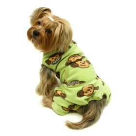 Silly Monkey Front Sleeveless Fleece Pajamas (Color: Lime, size: S)