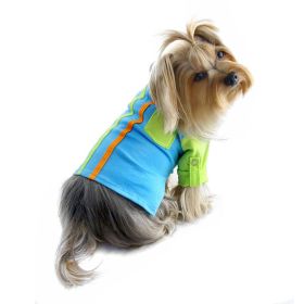 Knit Cotton Contrast Shirt with Rolled up Sleeves (Color: Green/Blue, size: M)