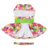 Pink Hawaiian Floral Dog Harness Dress With Matching Leash