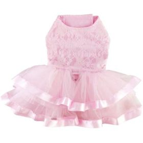 Pink Lace & Ruffles Dog Dress With Matching Leash (Variation: X-Small)
