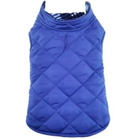 Reversible Fleece Lined Puffer Dog Coat - Blue Plaid (Variation: X-Small)