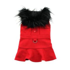 Wool Fur-Trimmed Dog Harness Coat - Red (Variation: X-Small)